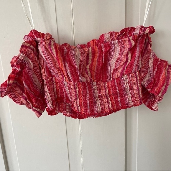 Ale by Alessandra Red, Orange, White Cropped Off The Shoulder Paulita Top - Picture 10 of 12